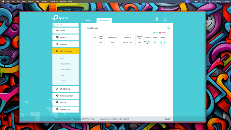 Screenshot of the TP-Link Router NAT Forwarding Settings